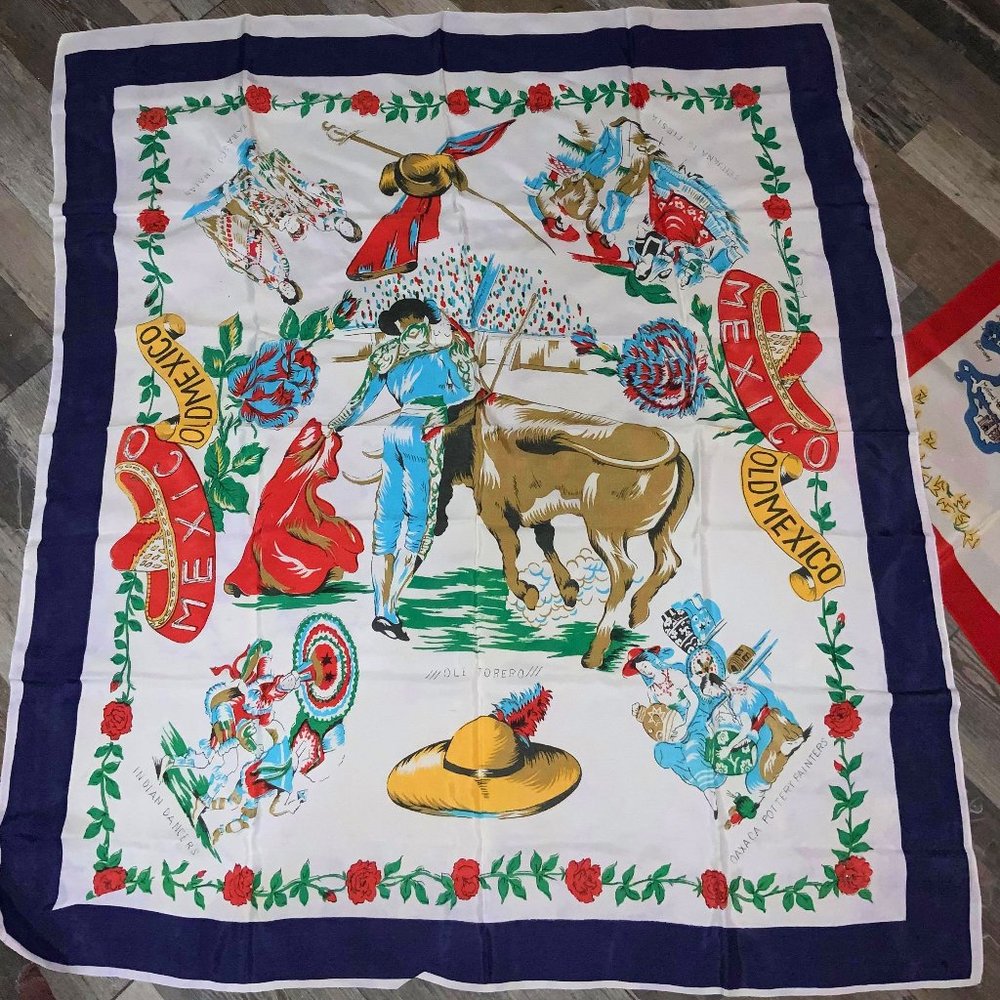 Tijuana Silk Bullfighting Vintage Scarf